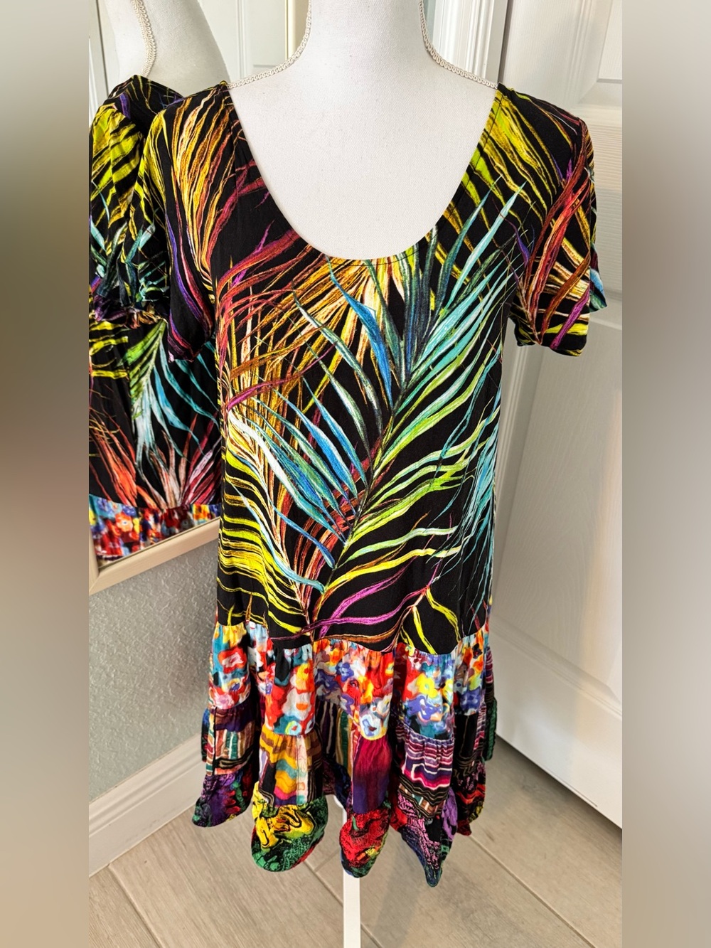 Jams World Hattie Tropical Tiered Ruffle Dress Small Hawaiian Multicolor